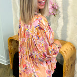 Coral Flower Print Blouse