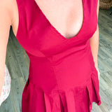 Maroon Tie Back Box Pleat Mini Dress