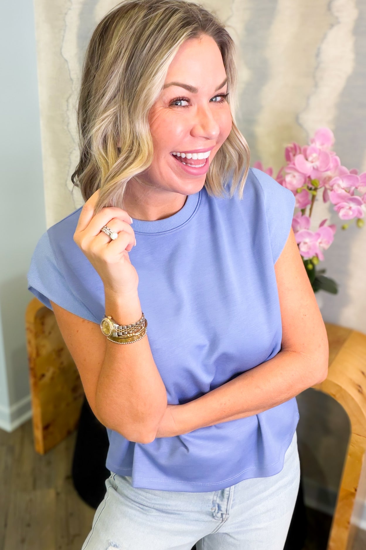 women's boxy relaxed fit tee in blue or green