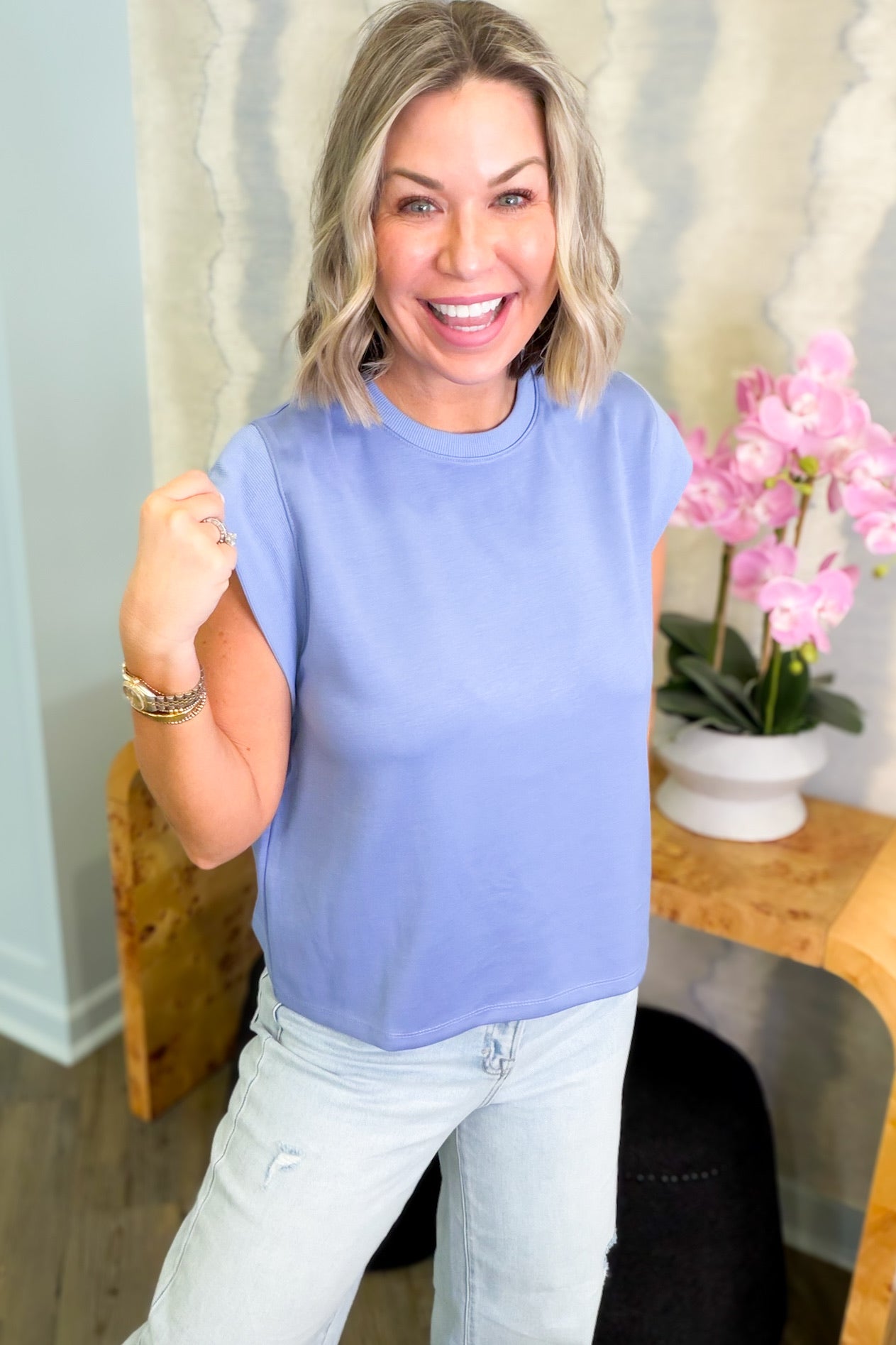 women's boxy relaxed fit tee in blue or green