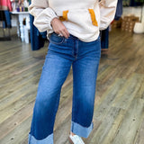 NELLY DARK CUFF SLIM CROP WIDE JEANS