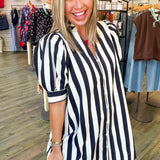 Navy Striped Denim Dress