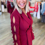 BURGUNDY BLAZER ROMPER WITH BOWS