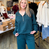 TEAL GREEN LUXE HALF ZIP PULLOVER