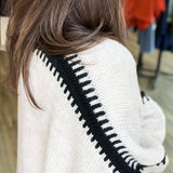 BEIGE W/BLACK KNIT EDGE OPEN CARDIGAN