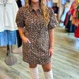 LEOPARD BELTED BUTTON UP DRESS