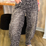 Grey Leopard Barrel Denim Pants