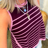 Ariana Burgundy Striped Sweater Top