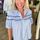 Charlie Blue Stripe Button Down Blouse