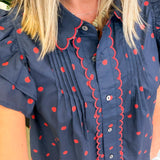 Leah Navy and Red Polka Dot Blouse