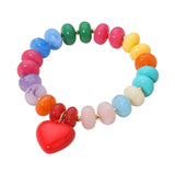 Heart Charm Accent Resin Pebble Beaded Stretch Bracelet: Multi,Red