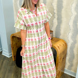 Meredith Pink Floral Button Down Dress
