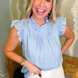 Naomi Blue Ruffle Sleeve Top