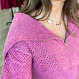 GLITZY FUCHSIA HALF ZIP SWEATER