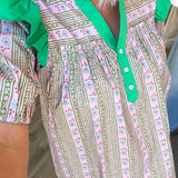 MORGAN GREEN FLORAL STRIPE TOP