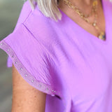 MADI PURPLE STUDDED RUFFLE BLOUSE