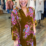 GOLDIE OLIVE BURNOUT PAISLEY DRESS