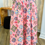 Pink Majolica Tile Print Midi Skirt