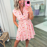 PINK BOWS FRONT ZIP MINI DRESS