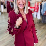 BURGUNDY BLAZER ROMPER WITH BOWS