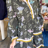 Brown Embroidered Print Fall Floral Dress