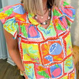 Fruity Gauze V Neck Blouse