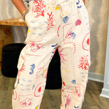 Summer Vibes Printed Denim Cargo Pants