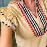 Carter Ruffle Taupe V-Neck Blouse