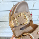 Studded Double Buckle Platform Slide Sandal