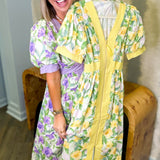 Sunshine Yellow Floral Zip-Up Midi Dress