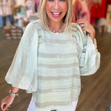 ALOE STRIPE PUFF SLEEVE TOP