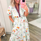 CATHERINE FLORAL BLUE MIDI DRESS