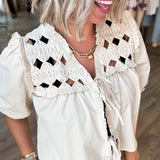 MARION ECRU TIE FRONT BLOUSE