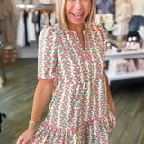 ADELYN HONEY VINES CORAL DRESS