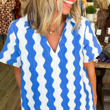 Blue and White Wave Mini Dress