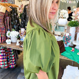 Olive Bubble Sleeve Blouse