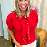 Hotty Tie Red Sweater Top