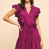 Very Berry Ruffle V-Neck Mini Dress