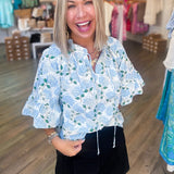 BLUE HYDRANGEA EMBROIDERED TOP