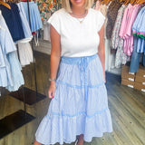 YACHT CLUB BLUE STRIPE MIDI SKIRT