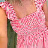 Anna Red Gingham Ruffled Sleeve Maxi Dress