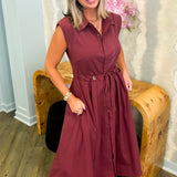 Preppy Maroon Midi Dress