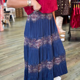 Melania Navy Pleated Midi Skirt