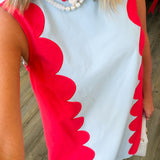 "The Grove" Powder Blue Scallop Detailed Mini Dress