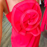 Red Flower Stitched Midi Dress