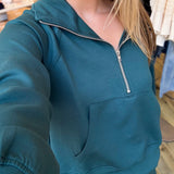 TEAL GREEN LUXE HALF ZIP PULLOVER