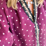 Maroon Polka Dot Puff Sleeve Blouse