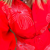 Eloise Red Embroidery Puff Sleeve Dress
