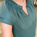 Agave Green Vneck Leather Top