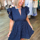 MARGARET NAVY EYELET DRESS